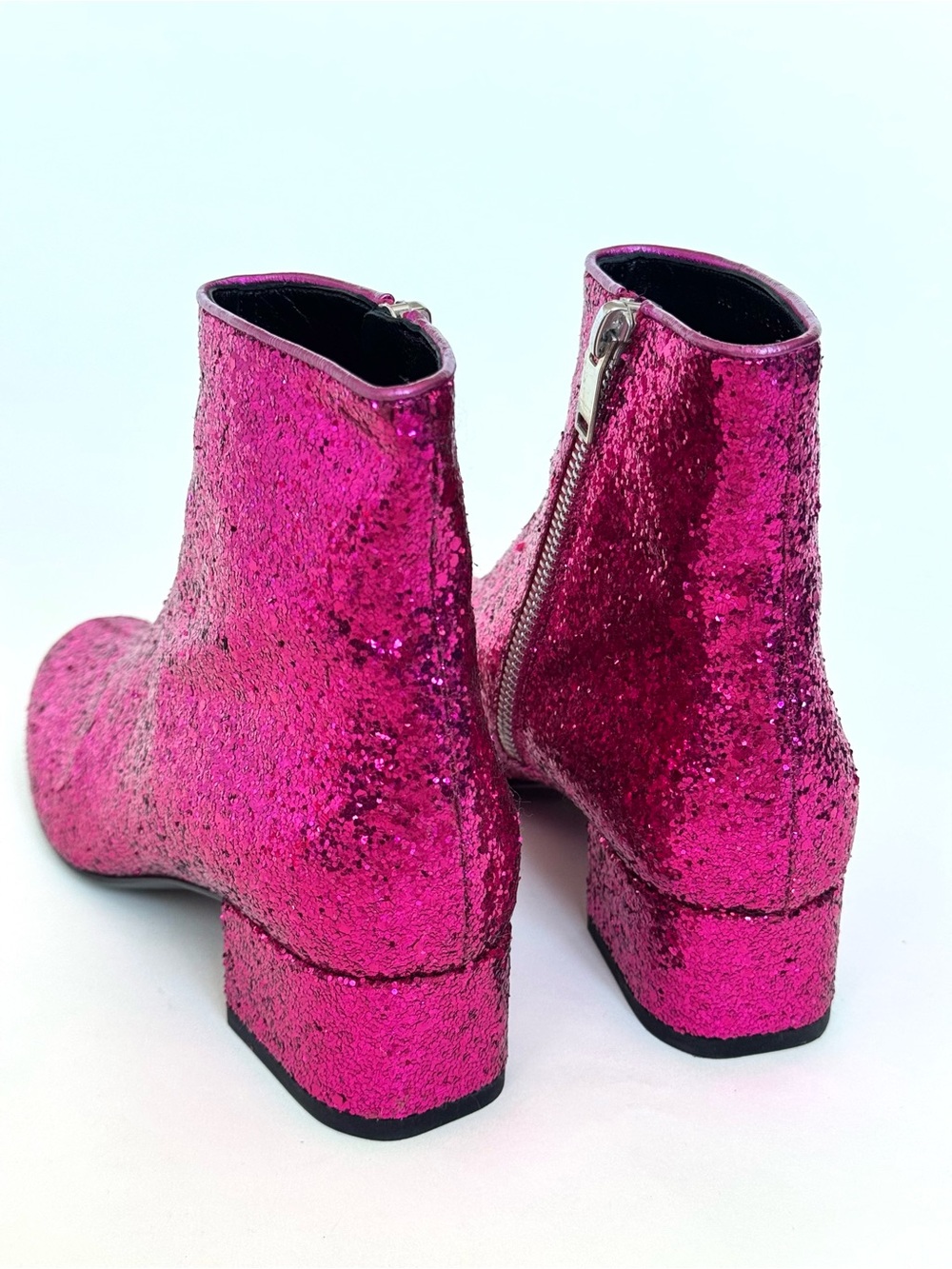 Saint Laurent "Babies" glitter ankle boots in hot pink from the F/W 14 Runway - Picture 6 of 12